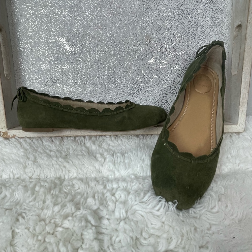 Jack Rogers Army Green Sued Ballet Flats Size 9 EUC